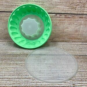 Tupperware Jello Mold Green Jel Ring‎ Mold 1201-4 1202-1 & Lid 1203-5 Vintage